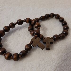 Brown Wooden Beaded Cross Bracelets